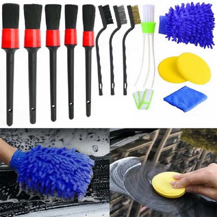 13 Pzs Brochas Para Detallado Automotriz Cepillos Hendiduras