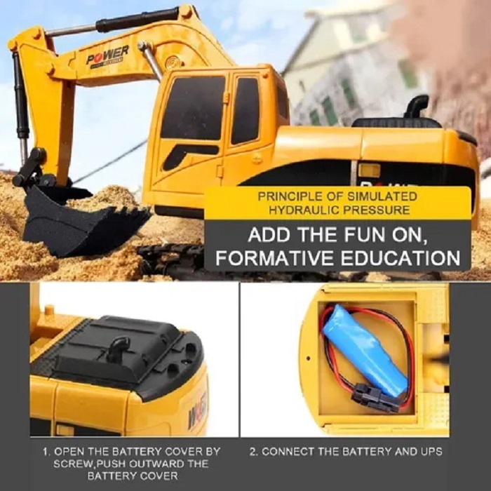 Retroexcavadora A Control Remoto De Juguete Escala 1/24