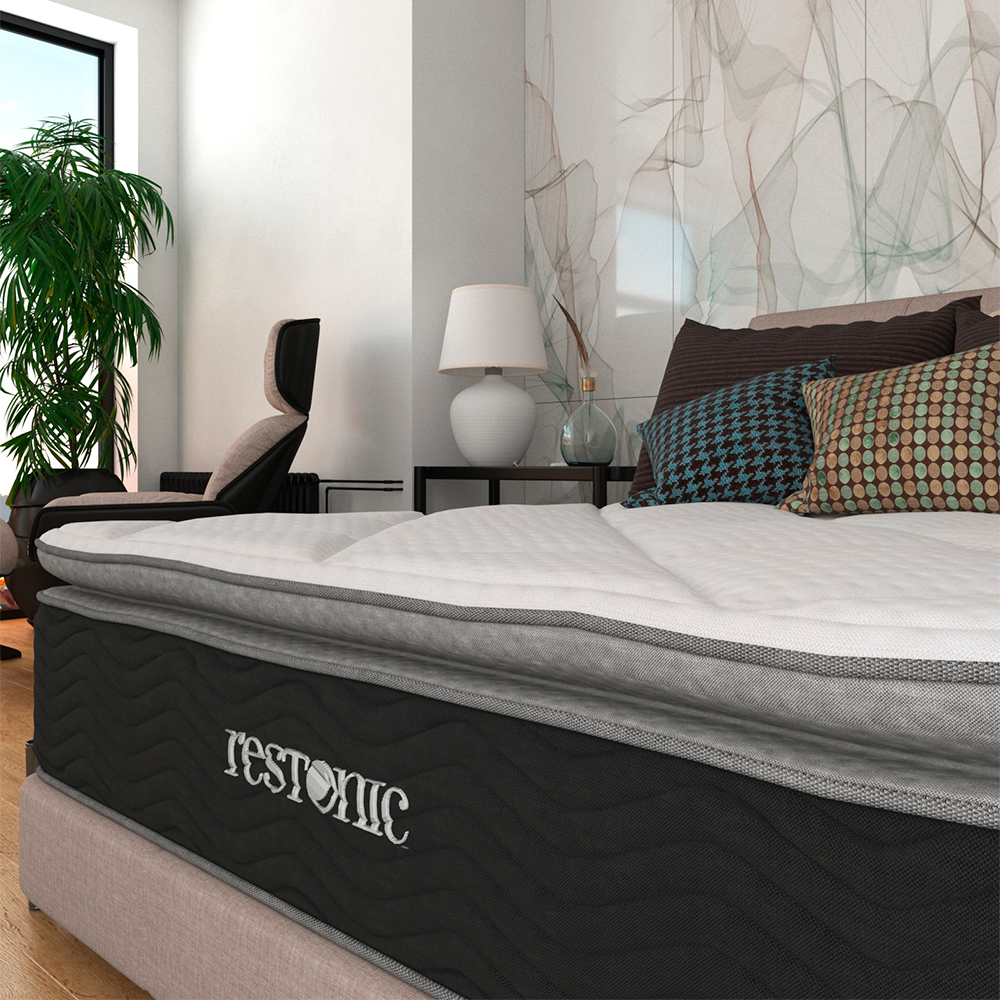 Colchón Y Box Matrimonial Restonic Luxury Random Ortopédico Con Colchoneta PILLOW TOP.