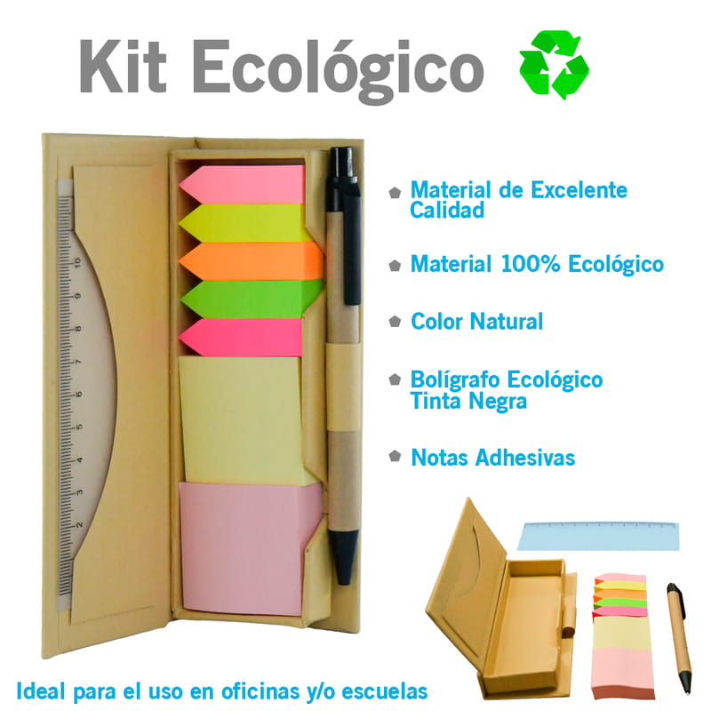 Kit Porta Notas Adhesivas con Regla, Notas Adheribles, Separadores y Pluma EcoNote Marca Red Baboon