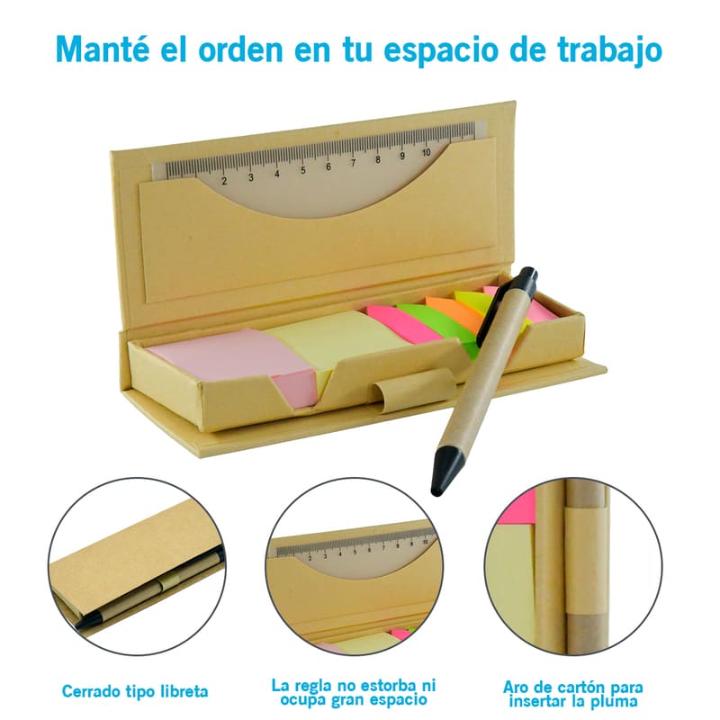 Kit Porta Notas Adhesivas con Regla, Notas Adheribles, Separadores y Pluma EcoNote Marca Red Baboon
