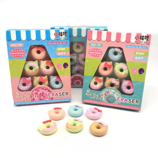 Goma de borrar en forma de Dona con Diseño Kawai / Borrador multiusos de moda, Mini gomas de borrar con formas de dibujo