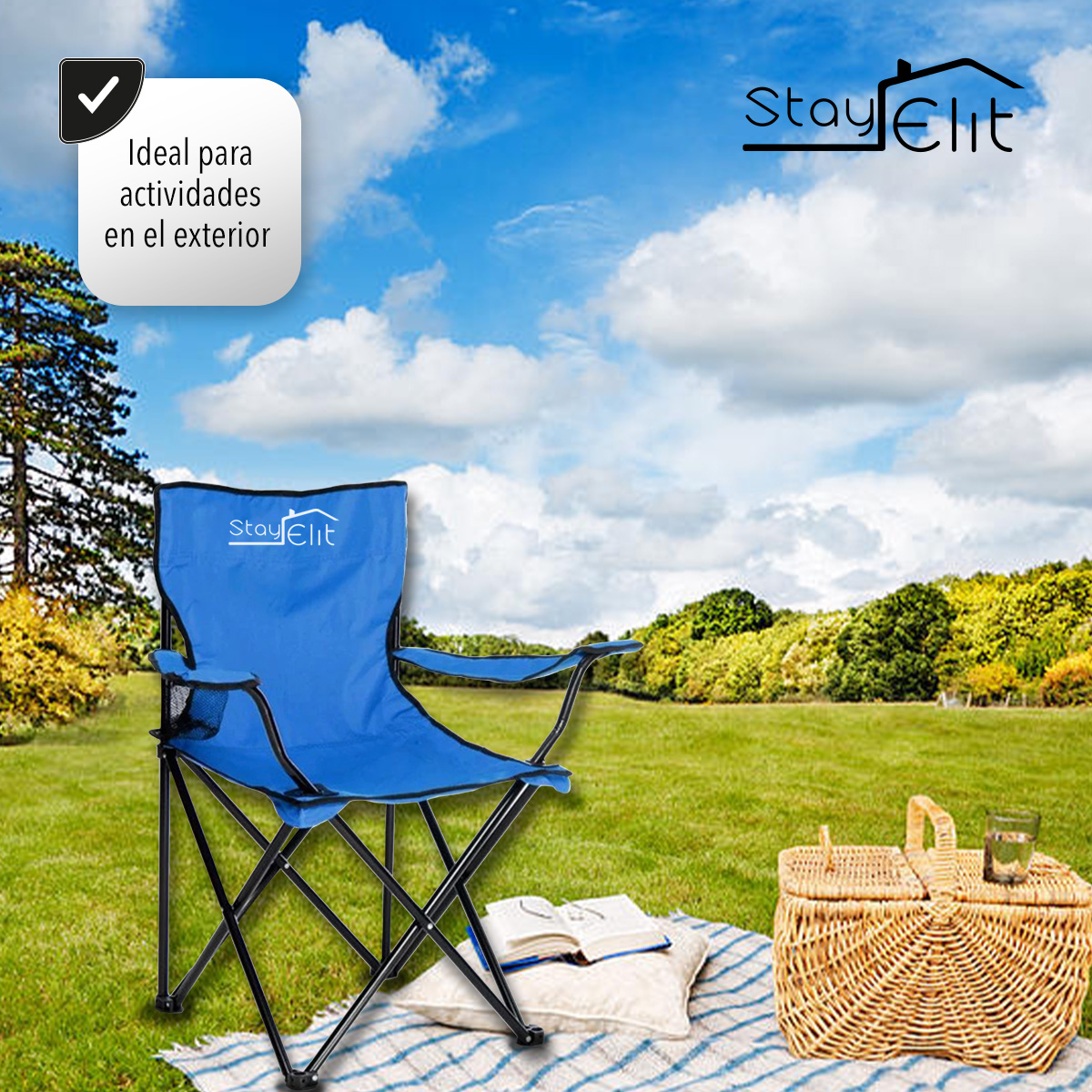 Silla Plegable Playa Camping Incluye Funda Y Portavaso Azul