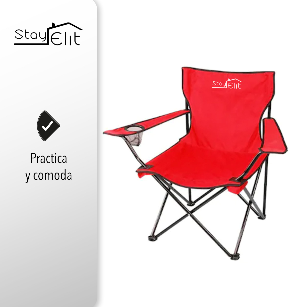 Sillas Plegables Playa Camping con Funda Y Portavaso Set 4 Rojo