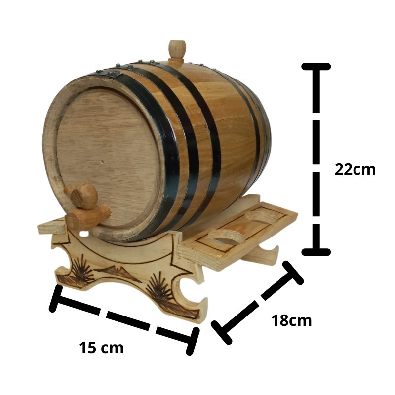 Barrica para Tequila personalizado de madera con base copera cap. 3L  Agagave