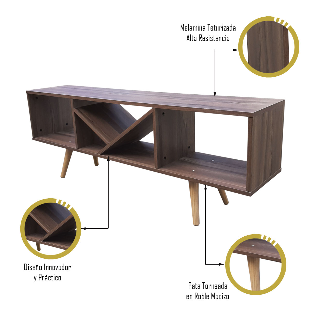 Rack Centro De Entretenimiento Smart Hogare, Para Tv 55 Practico y Minimalista Parota