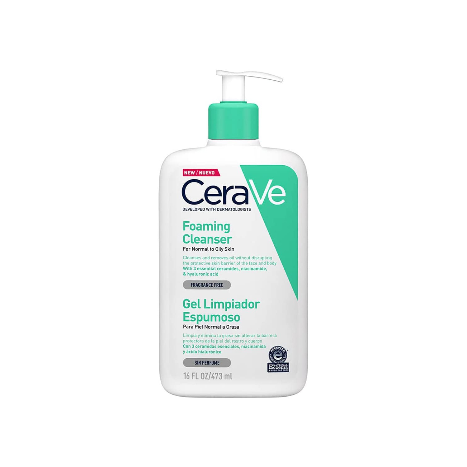 CeraVe Gel Limpiador Espumoso |473ml| Limpiador diario para piel mixta, grasa o con acné | Libre de fragancia