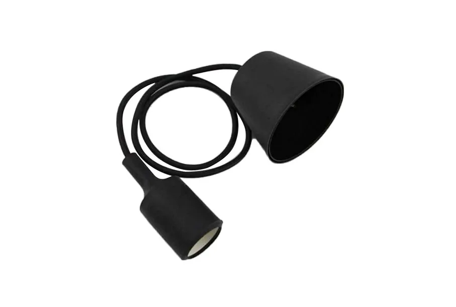 Socket Negro E27 Estandar Con Cable Textil 90Cm De Silicon