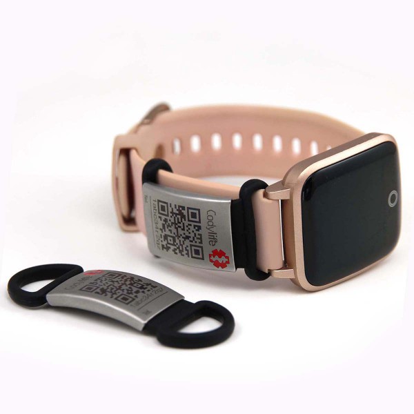 Banda para Watch con placa e Identificación Médica con código QR Codylife Slider color negro