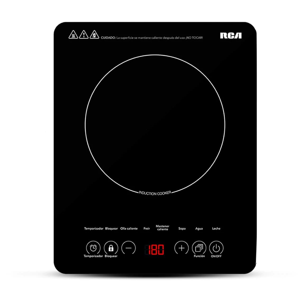 Parrilla de inducción RCA RC-12A3 color negro, 1 quemador y 8 niveles de temperatura