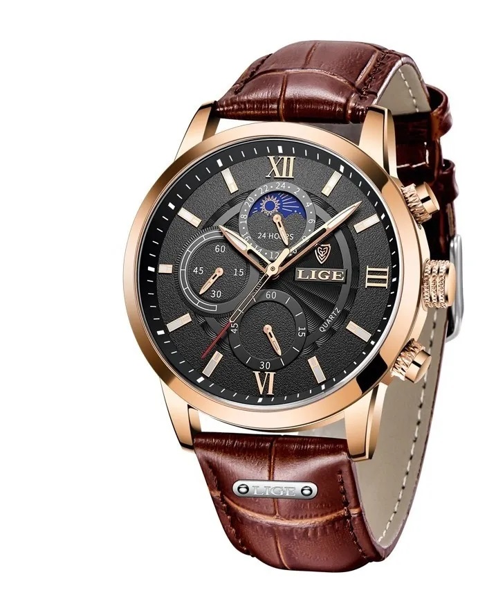 Reloj Pulsera Lige Analógico Impermeable De Cuarzo P/hombre Negro