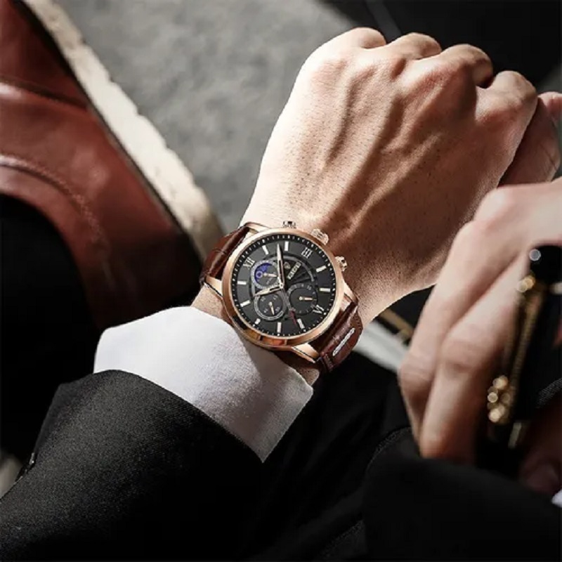 Reloj Pulsera Lige Analógico Impermeable De Cuarzo P/hombre Negro