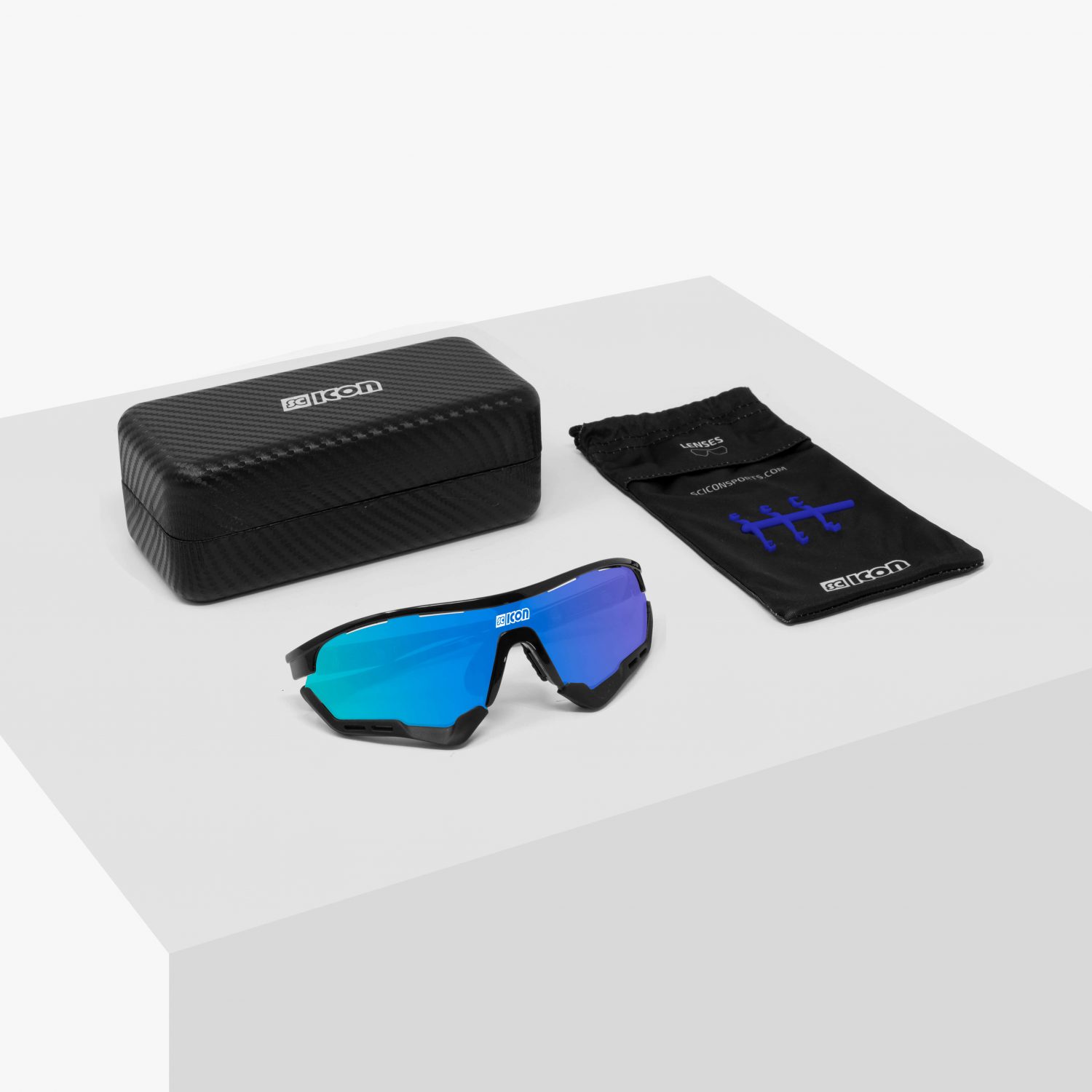 Lentes Scicon Aerotech Xl Gafa Deportiva Ciclismo Negro / Lente Azul Unitalla Varilla Negra