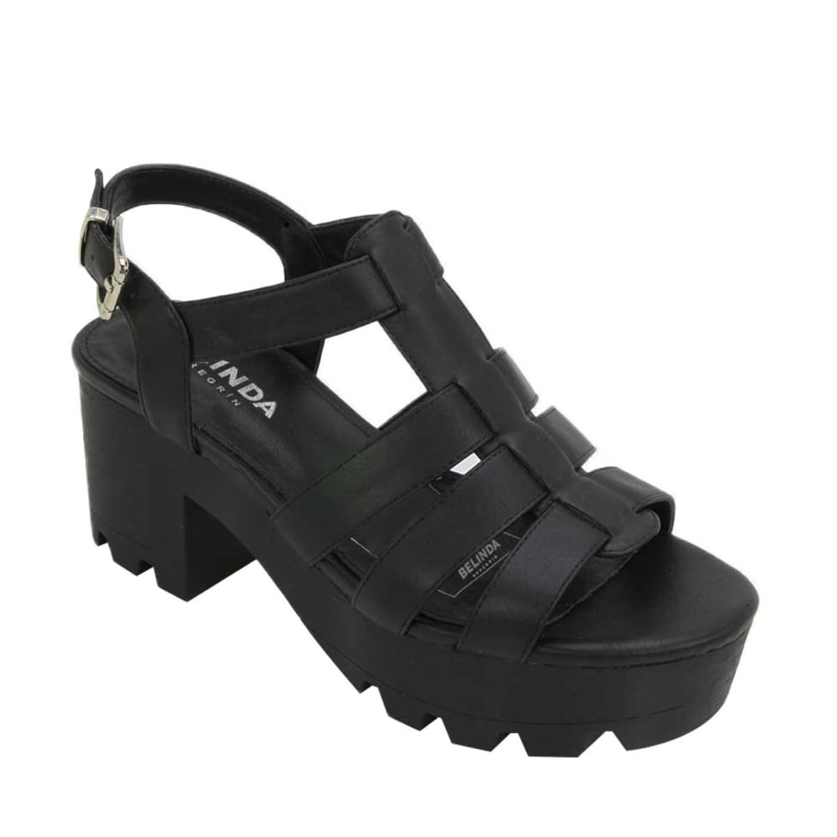 Sandalia casual Belinda Peregrin, color negro, con plataforma y tacón medio, mod. 1006027