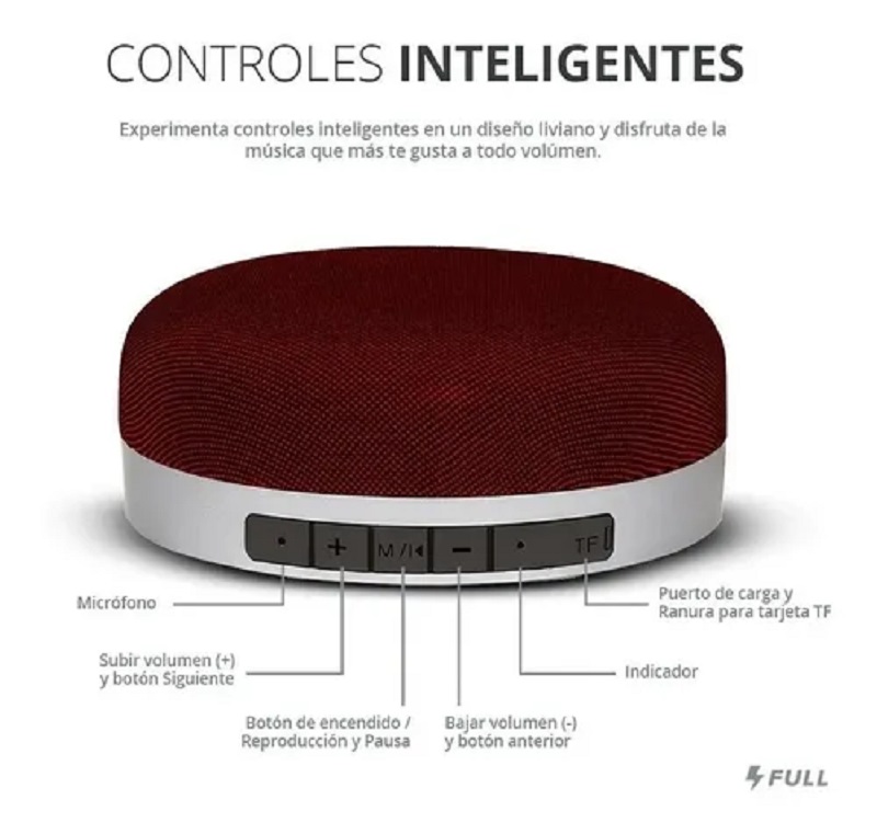 Bocina Portátil Bluetooth Inalámbrica Máxima Fidelidad Rojo