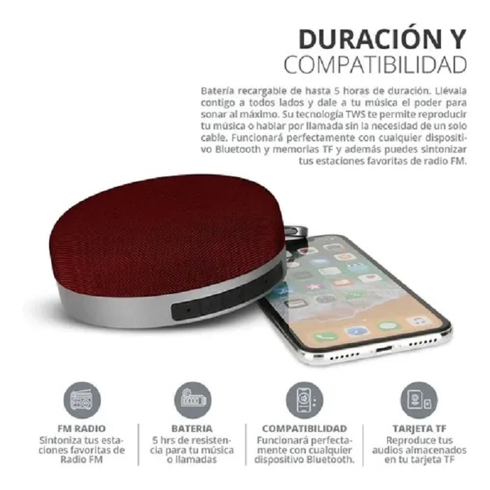 Bocina Portátil Bluetooth Inalámbrica Máxima Fidelidad Rojo