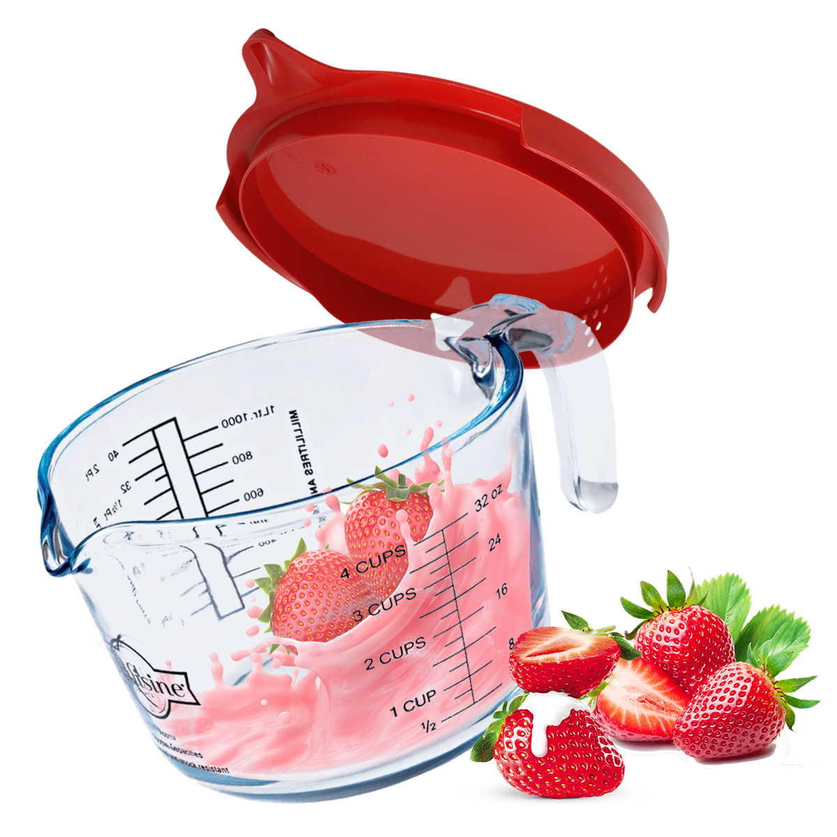 Taza Medidora De Vidrio Tapa 1 L Postres Alimentos Ocuisine