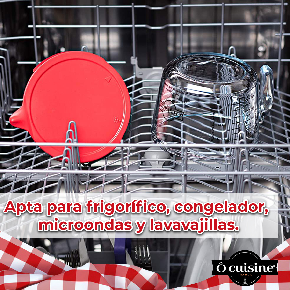 Taza Medidora De Vidrio Tapa 1 L Postres Alimentos Ocuisine