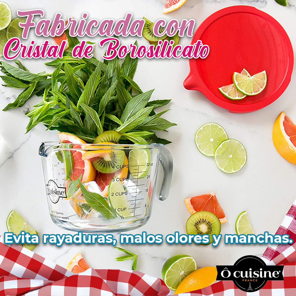 Taza Medidora De Vidrio Tapa 1 L Postres Alimentos Ocuisine