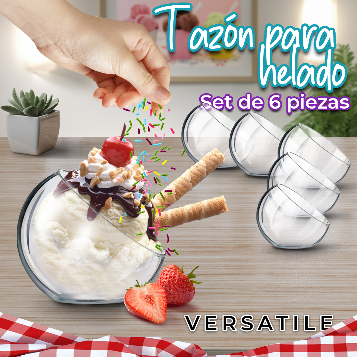 Tazon Para Helado De Vidrio Postres Vasos Set 6 Pzs Luminarc
