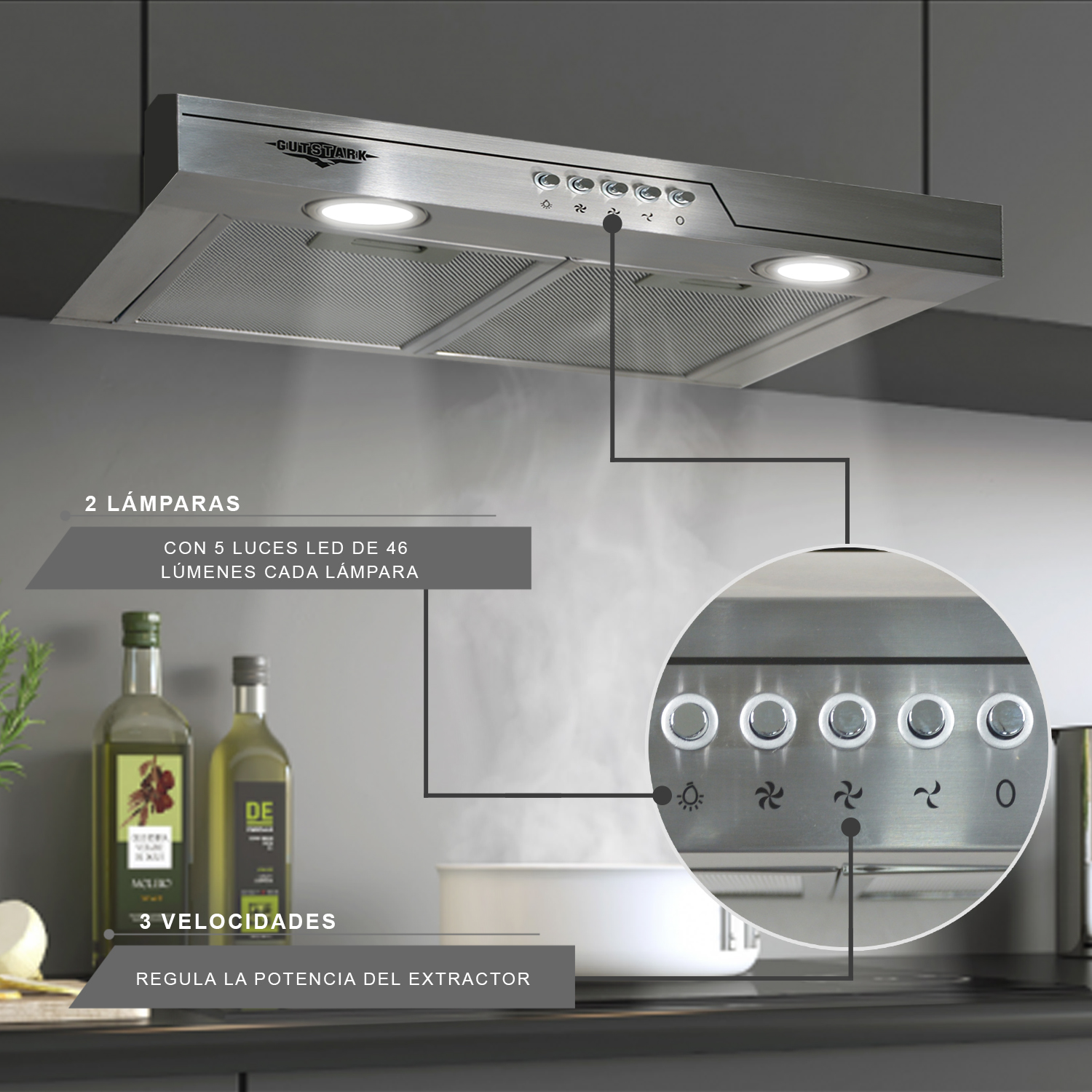 Campana Extractora Purificadora Acero Inoxidable 50 cm Pared Cocina Gutstark