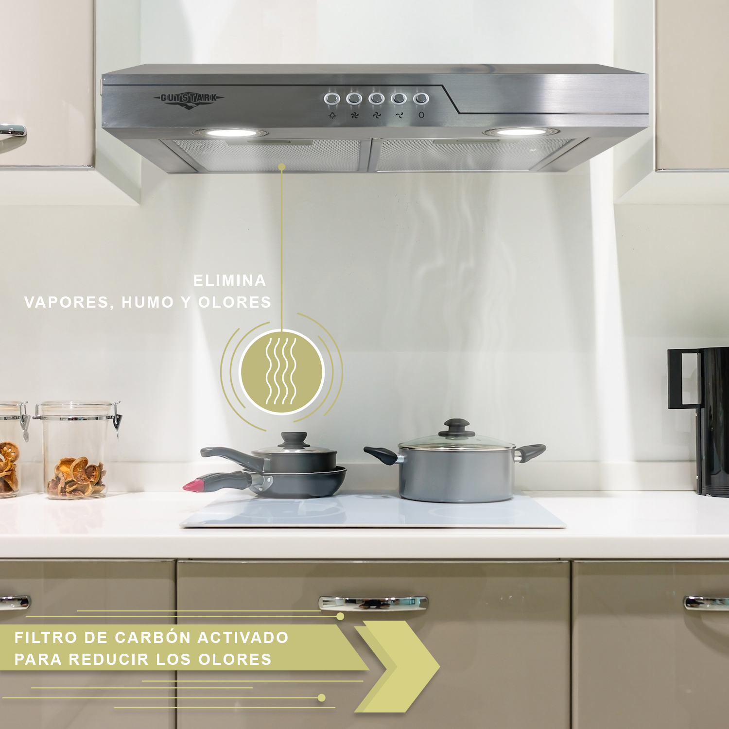 Campana Extractora Purificadora Acero Inoxidable 50 cm Pared Cocina Gutstark