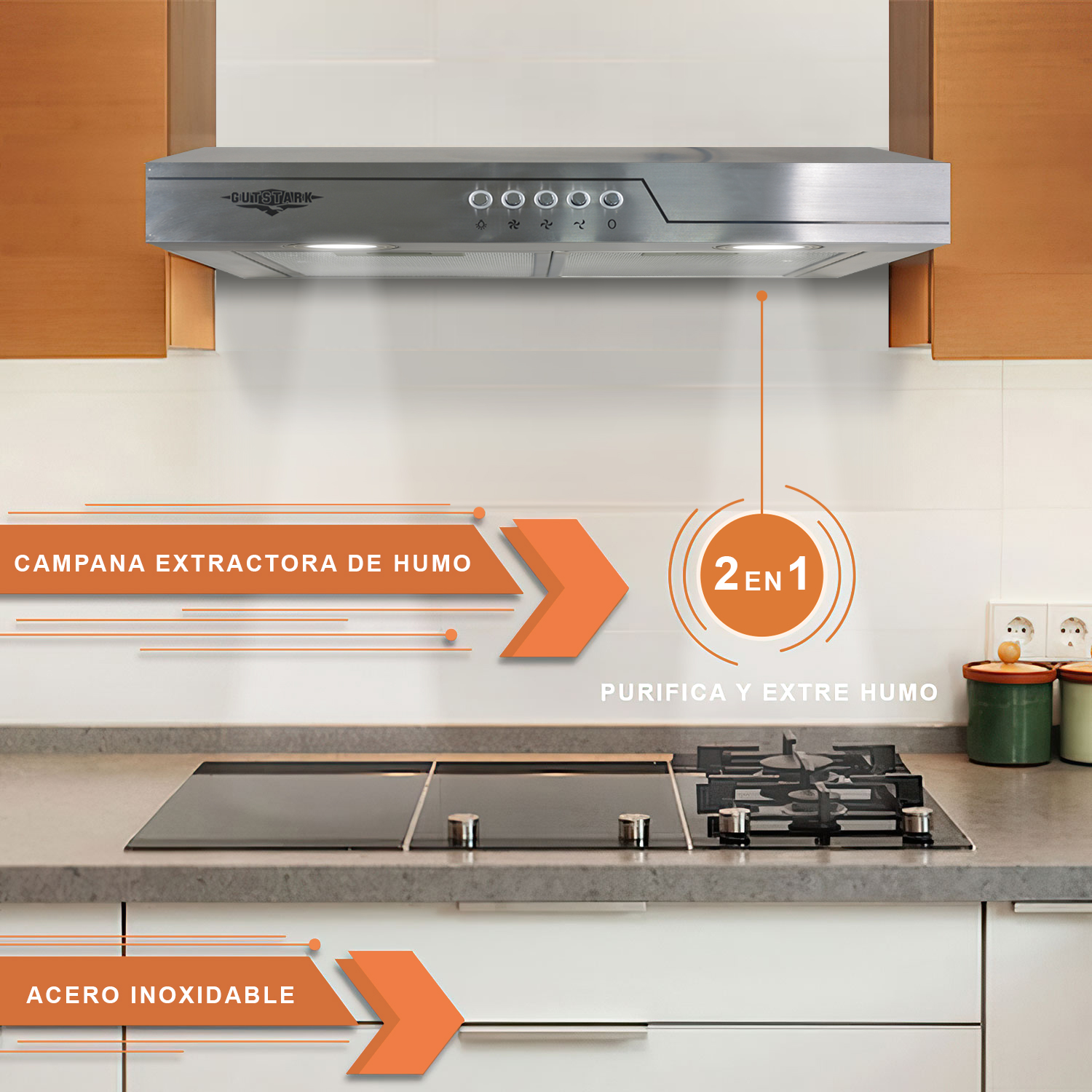 Campana Extractora Purificadora Acero Inoxidable 50 cm Pared Cocina Gutstark