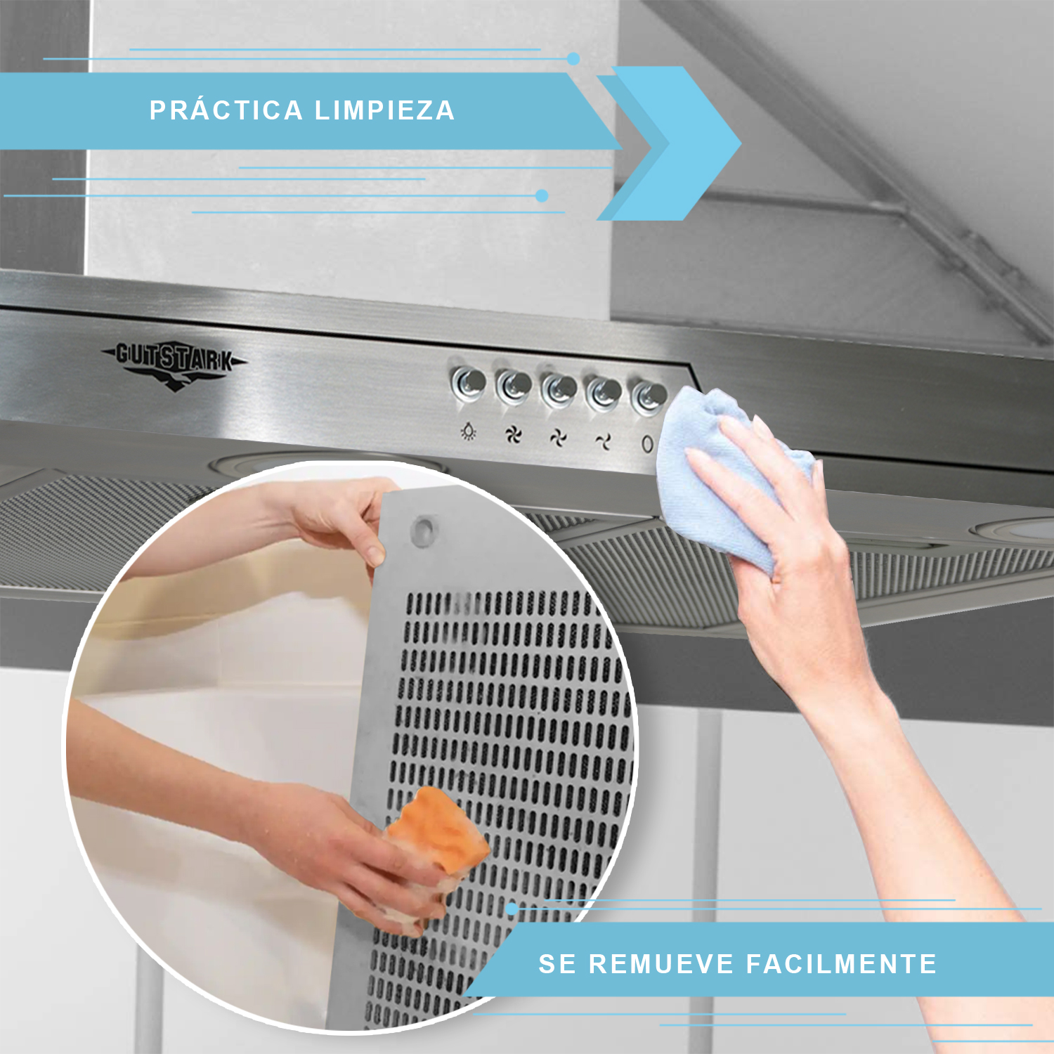 Campana Extractora Purificadora Acero Inoxidable 50 cm Pared Cocina Gutstark