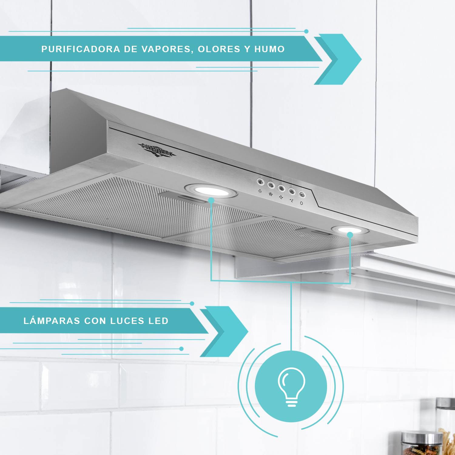 Campana Extractora Purificadora Acero Inoxidable 60 cm Cocina Pared Gutstark