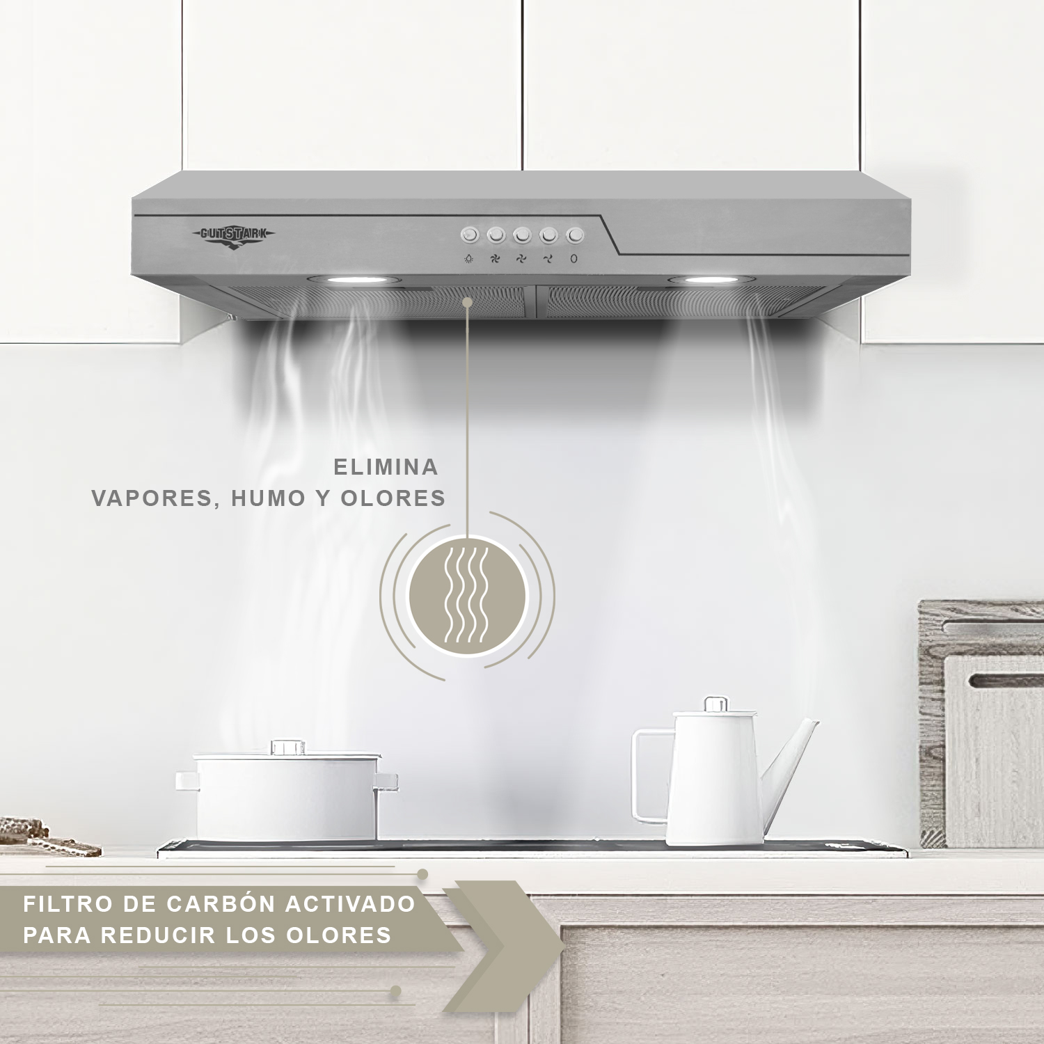 Campana Extractora Purificadora Acero Inoxidable 60 cm Cocina Pared Gutstark