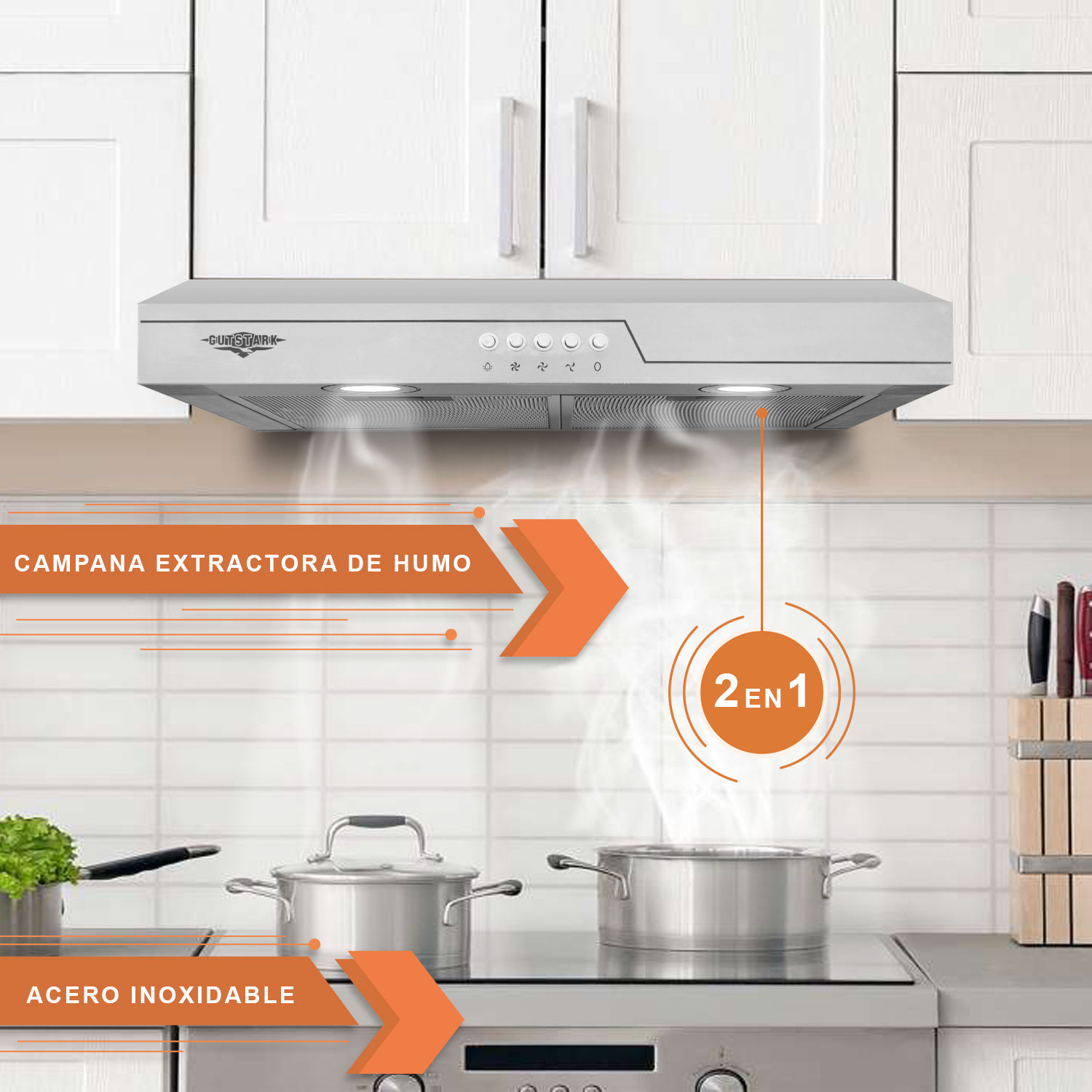 Campana Extractora Purificadora Acero Inoxidable 60 cm Cocina Pared Gutstark