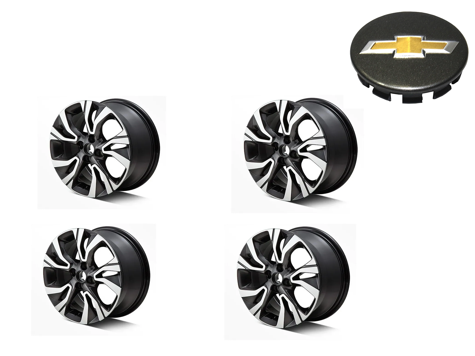 4 Rines 16 Aluminio Diamond + Centros de Rin GM Accesorios para Onix/Aveo/Beat/Sonic/Spark