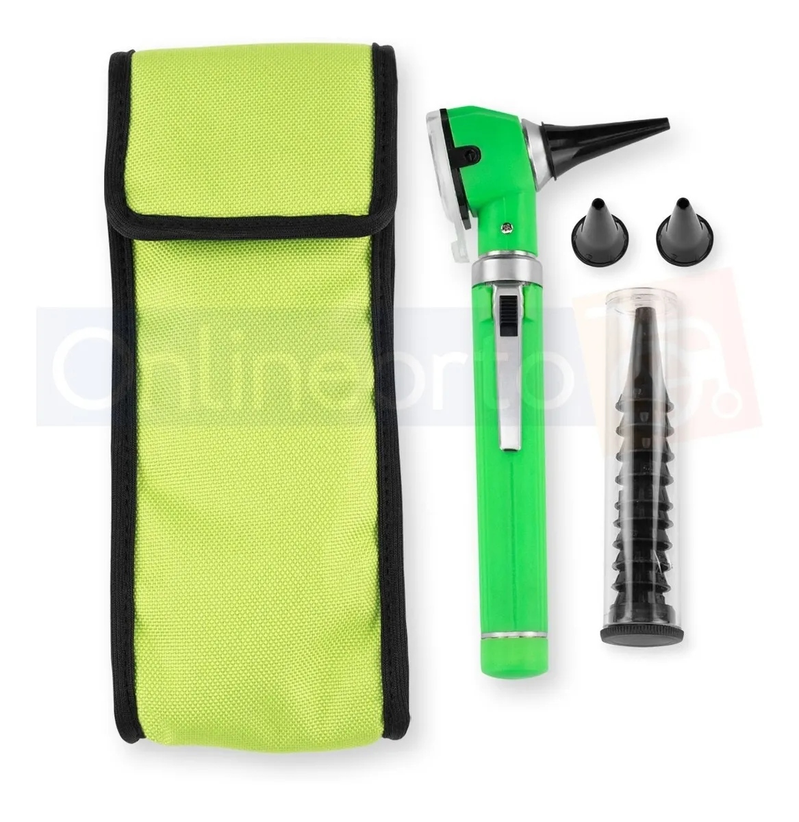 Otoscopio Medico Luz Led Fibra Optica Estudiante Con Funda Verde