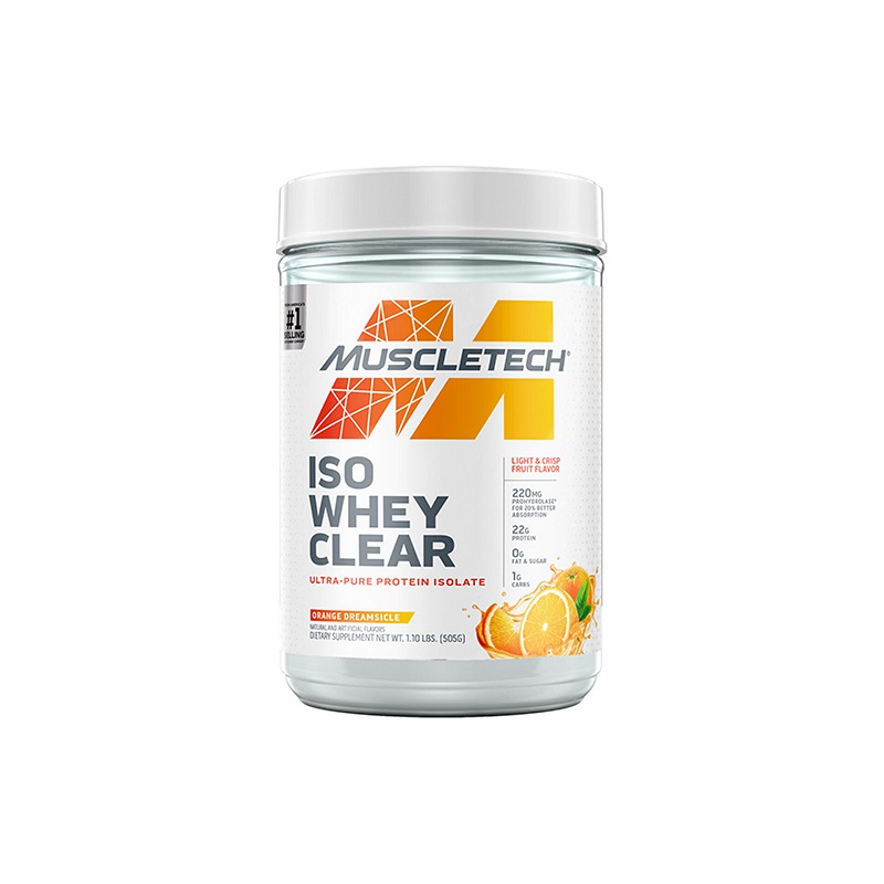 Proteina Muscletech Iso Whey Clear Sabor Naranja 505 Grs