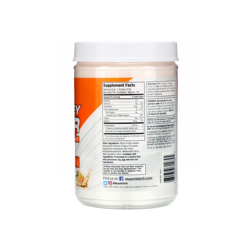 Proteina Muscletech Iso Whey Clear Sabor Naranja 505 Grs