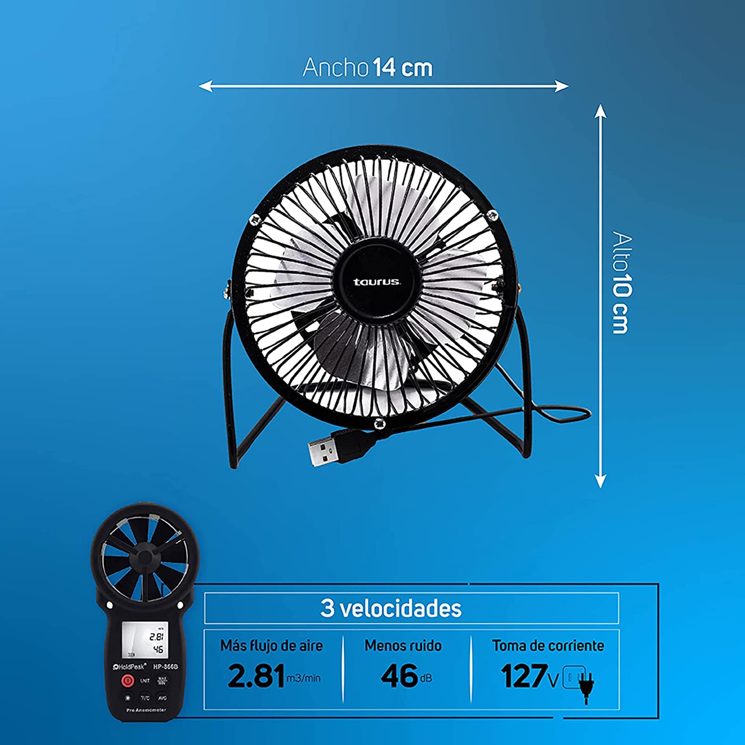 Taurus Mini Fan. Ventilador de Escritorio Pórtatil de 4 Pulgadas