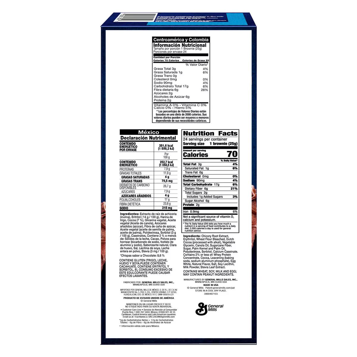 Brownies De Chocolate 24 Pz Fiber One 603g Barra 70 Calorías