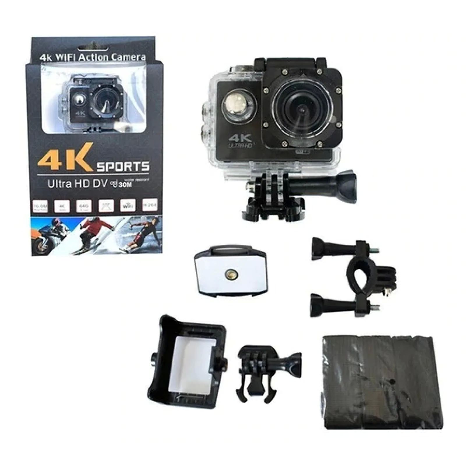 Camara Deportiva 4k Sport cam Wifi Sumergible Con Mas de 20 Accesorios