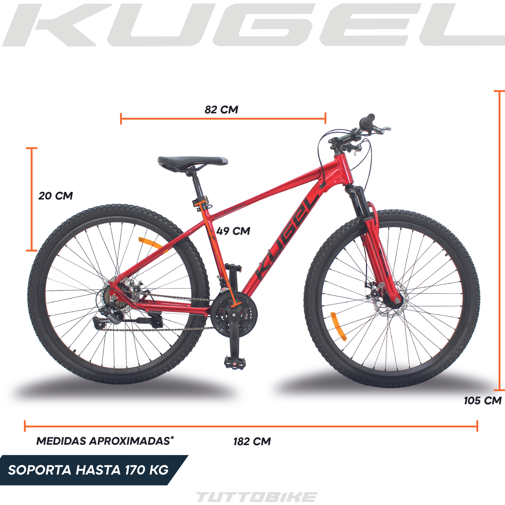 Bicicleta Montaña Rodada 29 21 Velocidades Kugel H-Hybrid Roja