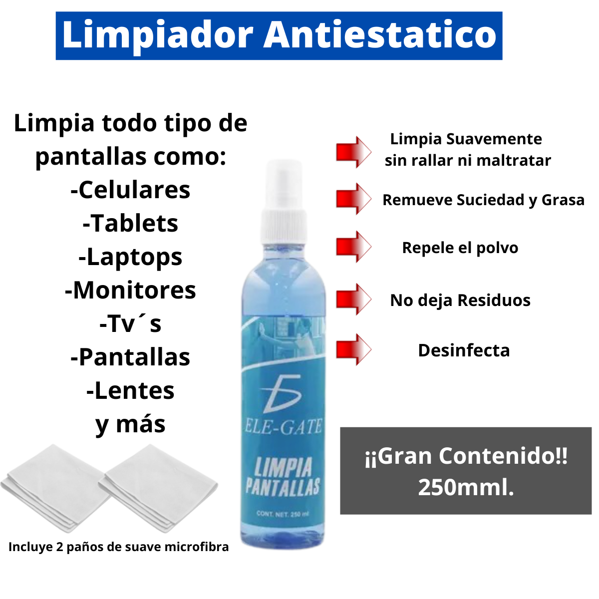 Don Gato - Liquido Limpia Gafas en Spray (250ml) + 2 paños de