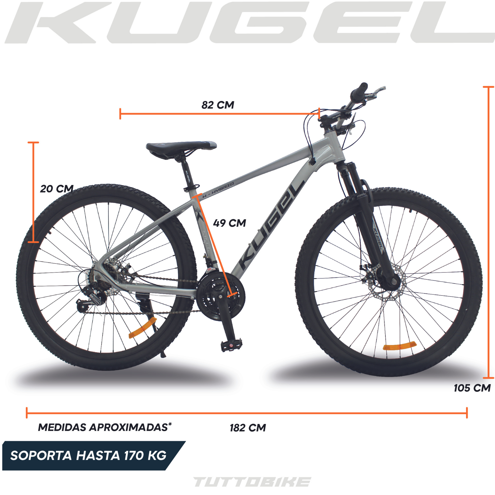 Bicicleta Montaña Rodada 29 21 Velocidades Kugel H-Hybrid Gris