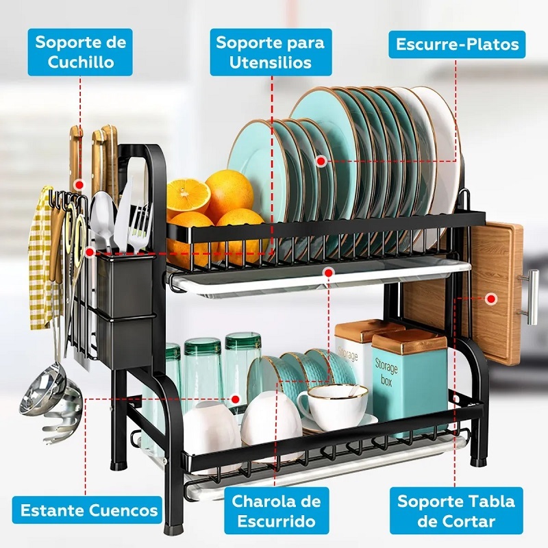 Escurridor Trastes Grande Acero-carbono Organizador Cocina