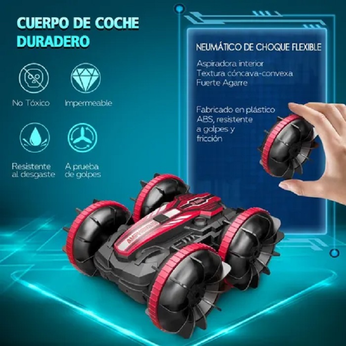 Coche Anfibio Con Conducción Doble Lado Y Rotación Rojo