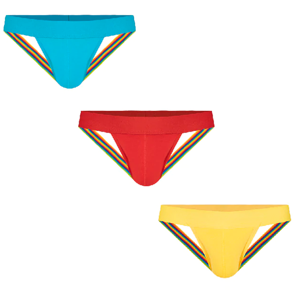 Calzoncillos Tipo Suspensorio Para Hombre, Pack de Trusas Tipo Suspensorio Para Hombres, Set de 3 Piezas Calzoncillos Brief, Tripack de Trusas Suspensorio Azul, Amarillo y Rojo.