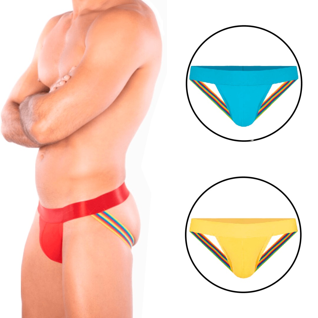 Calzoncillos Tipo Suspensorio Para Hombre, Pack de Trusas Tipo Suspensorio Para Hombres, Set de 3 Piezas Calzoncillos Brief, Tripack de Trusas Suspensorio Azul, Amarillo y Rojo.