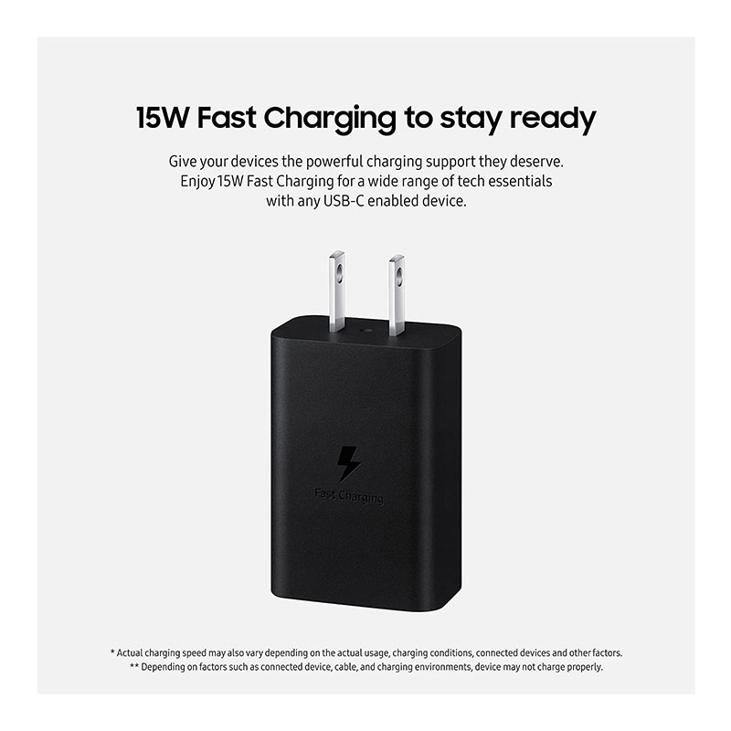 Cargador Super Carga Rapida 15w Original Tipo C Samsung Negro