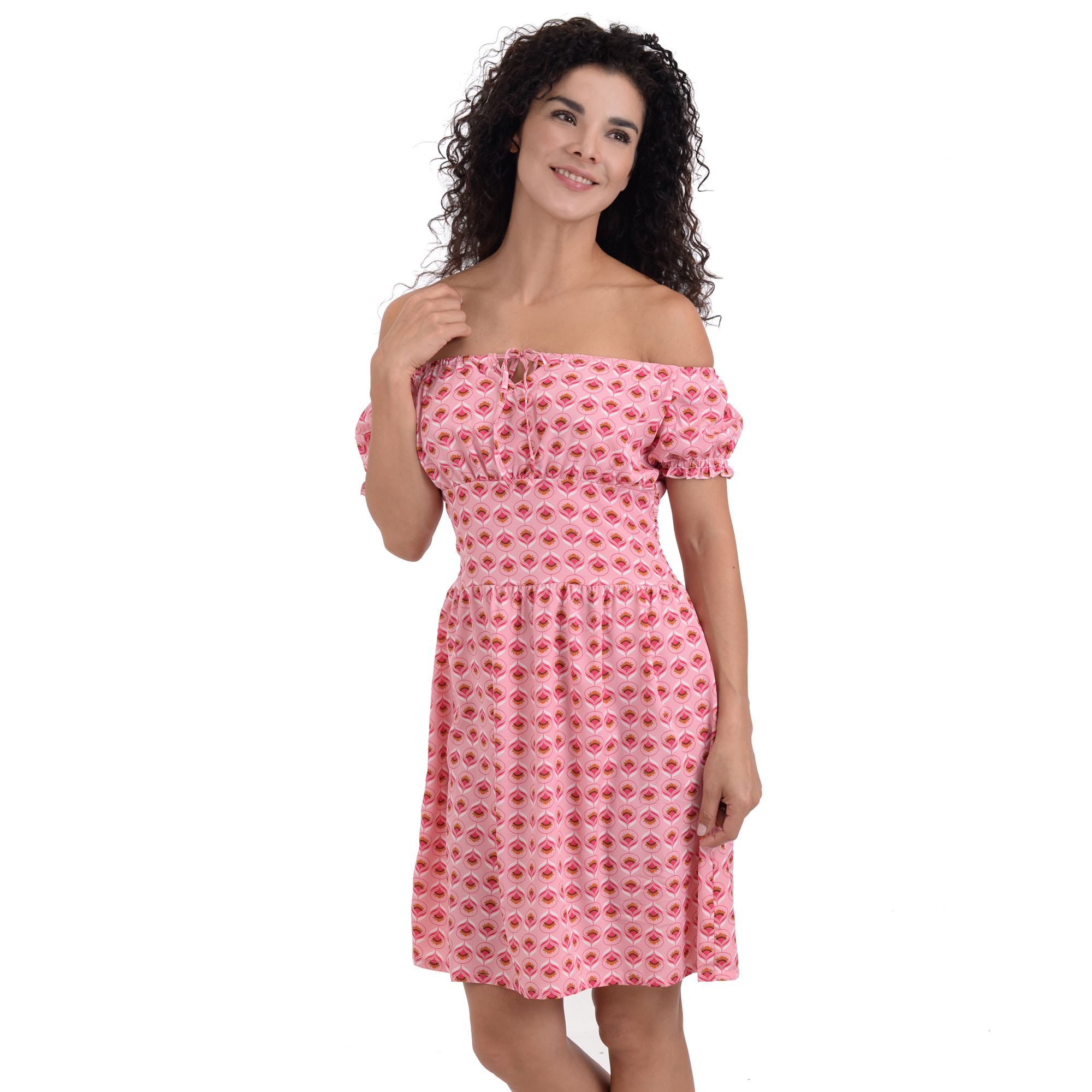 Vestido Primavera Estampados Resorte En Pecho Hombros Descubiertos Para Mujer Dama