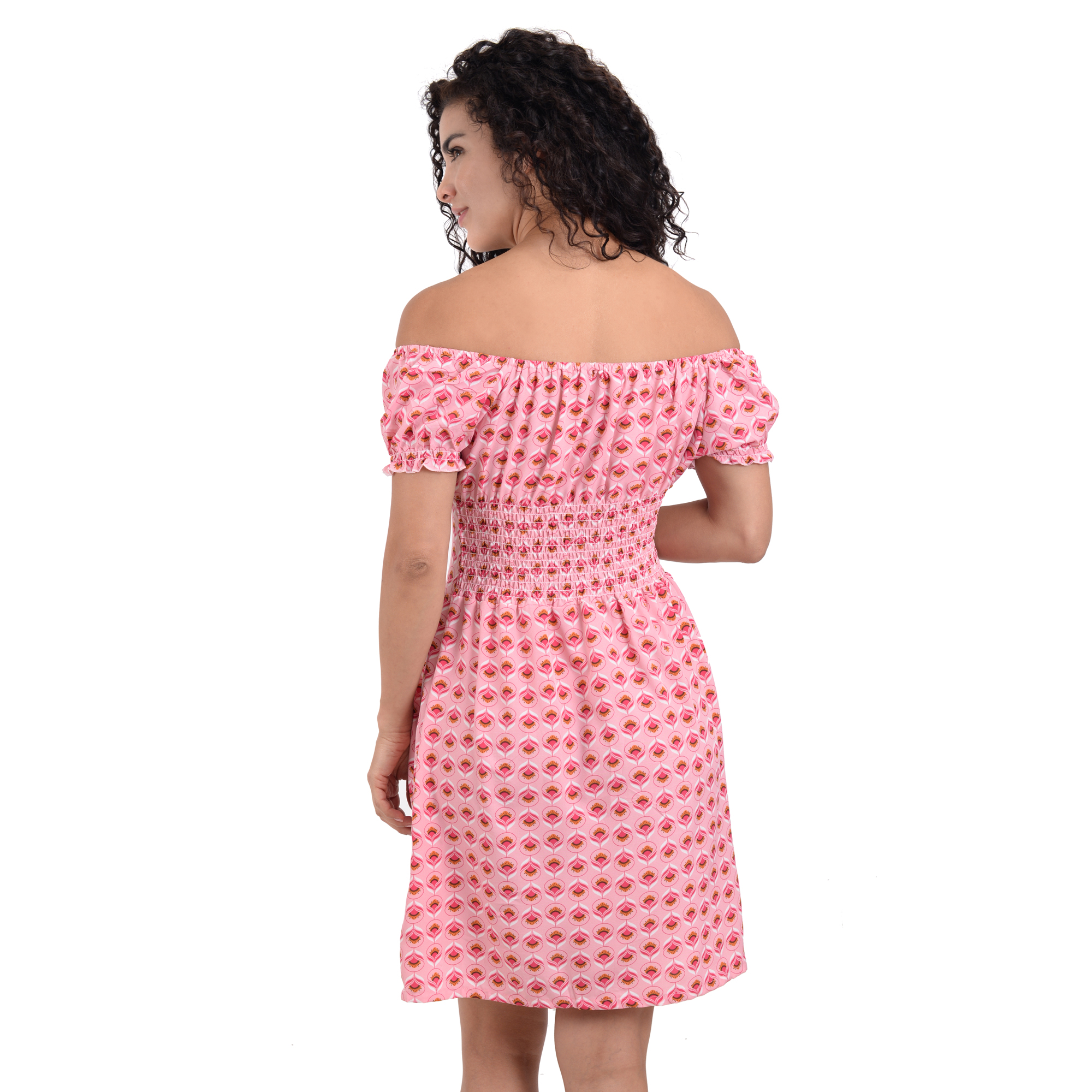 Vestido Primavera Estampados Resorte En Pecho Hombros Descubiertos Para Mujer Dama