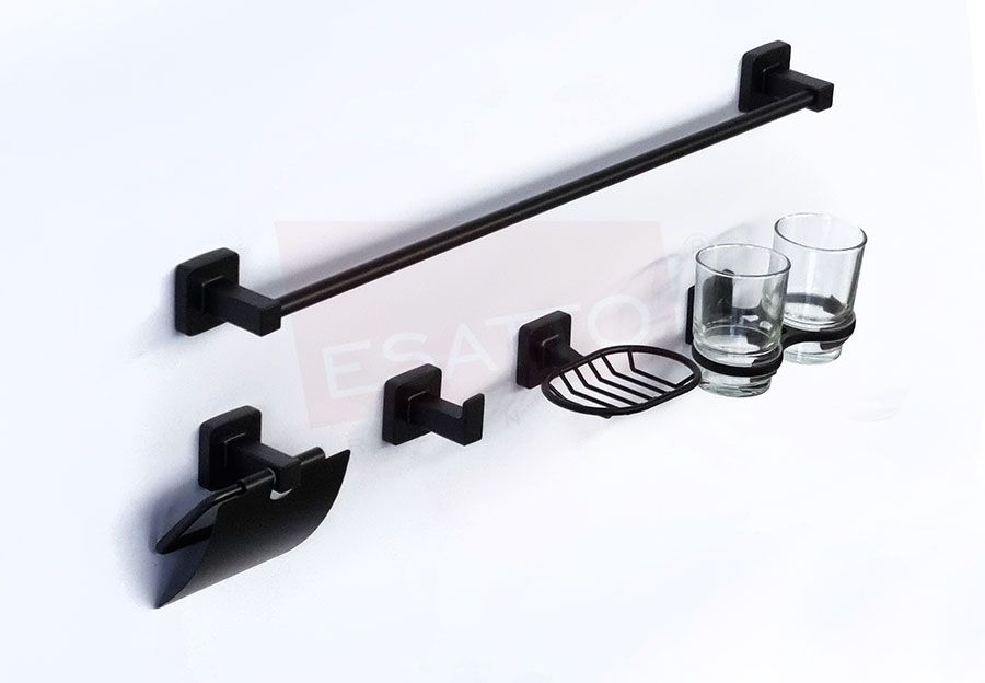 Esatto® Set De 6 Accesorios Negros Baño Con Toallero Ac-046