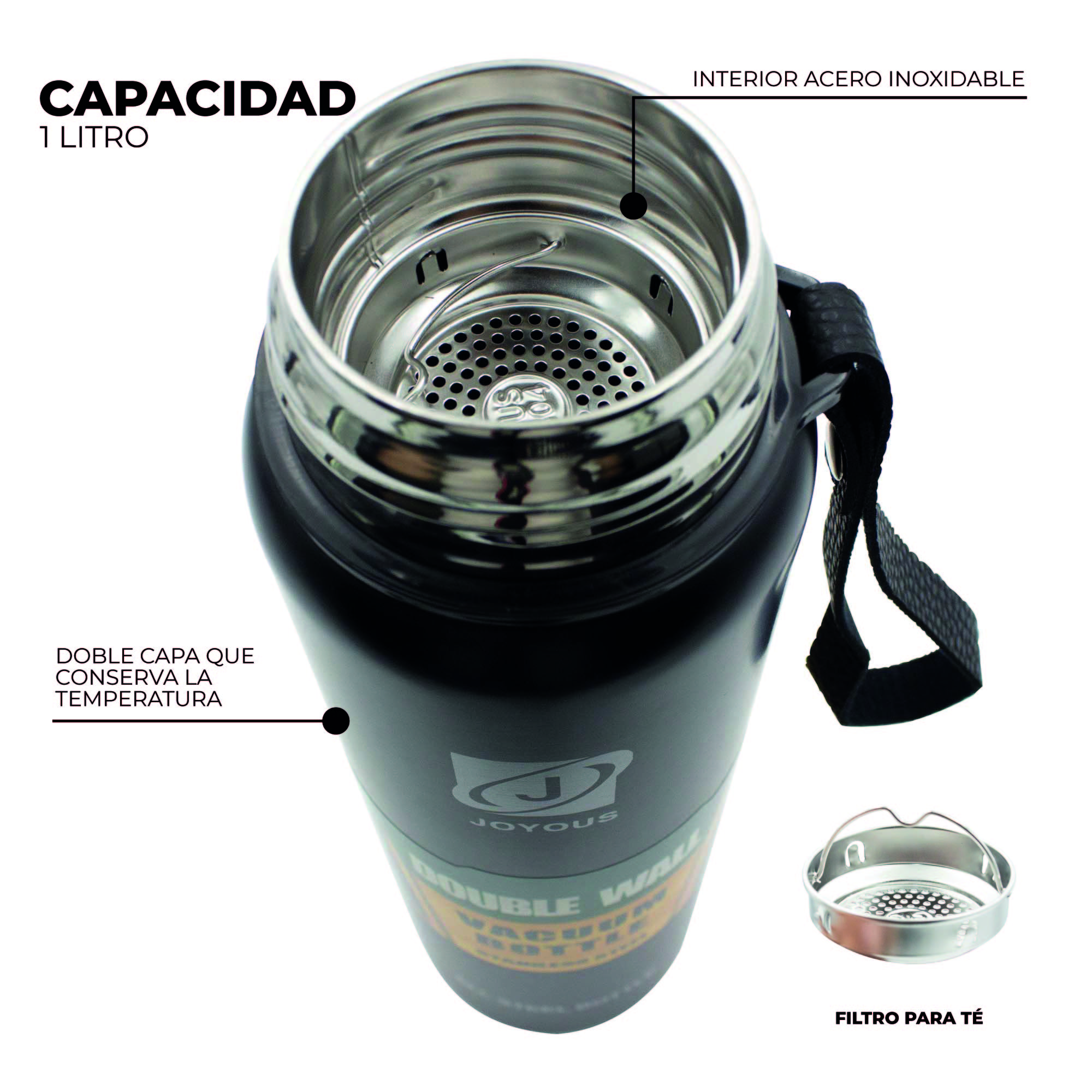 Termo Deportivo De Acero Inoxidable Acabado Metálico 1lt